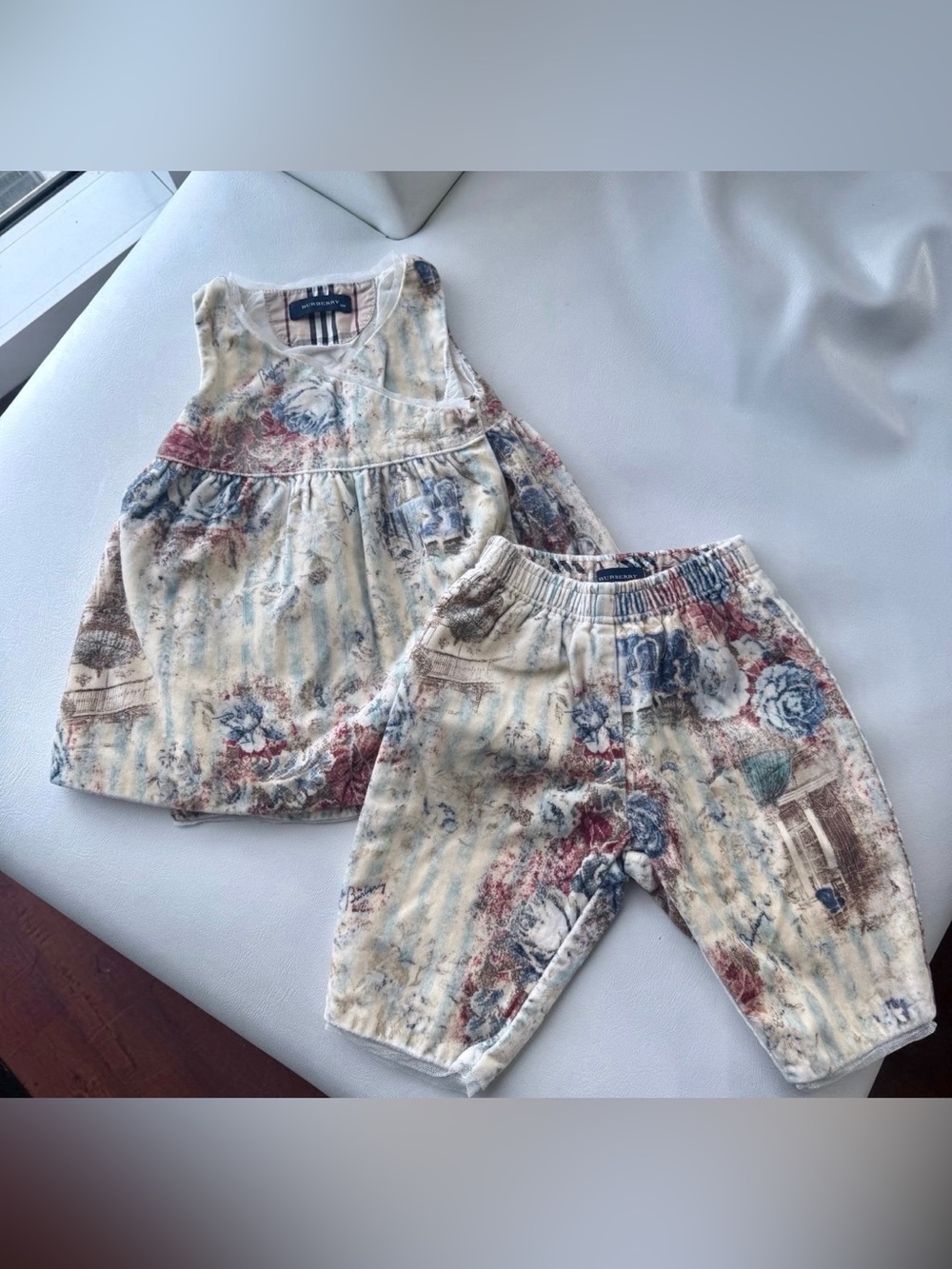 Burberry Baby kid set Dress wrap sleeveless + pants corduroy 3/6 months beige